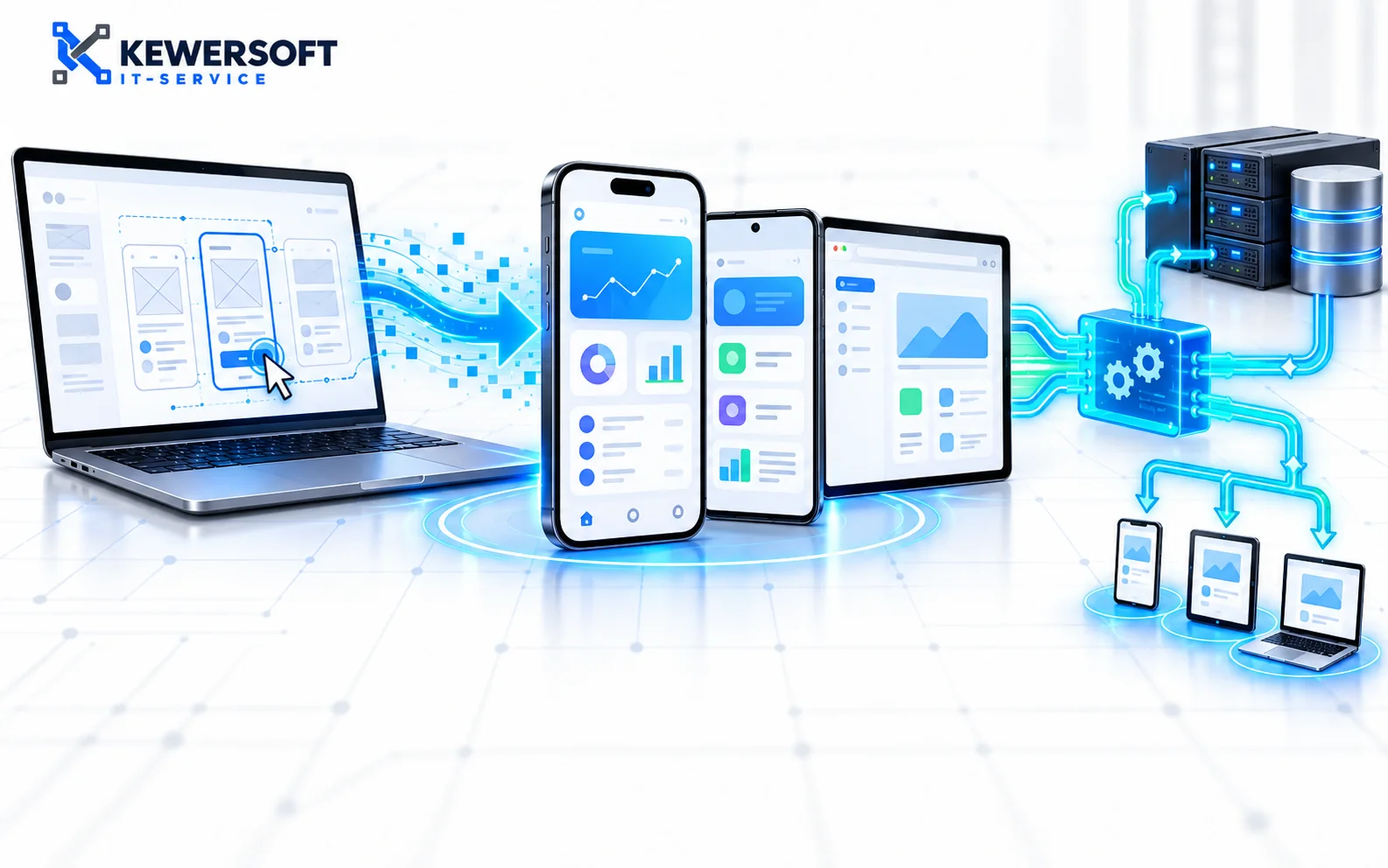Kewersoft-Grafik: Vom klickbaren Prototyp zu mobilen Apps und der Anbindung an bestehende Systeme