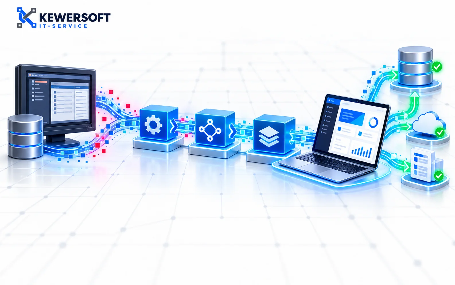 Kewersoft görseli: mevcut uygulama aşamalı entegrasyonlarla modern sistemlere bağlanıyor